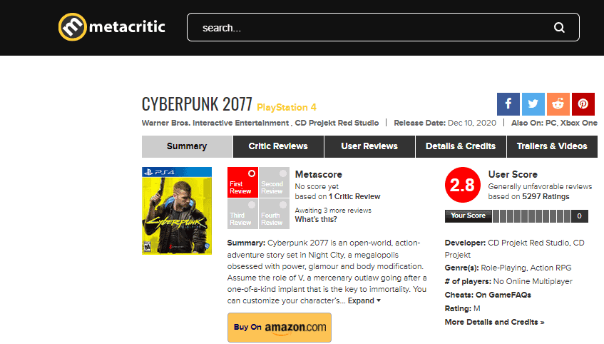 Cyberpunk 2077, Warner Bros, PlayStation 4 